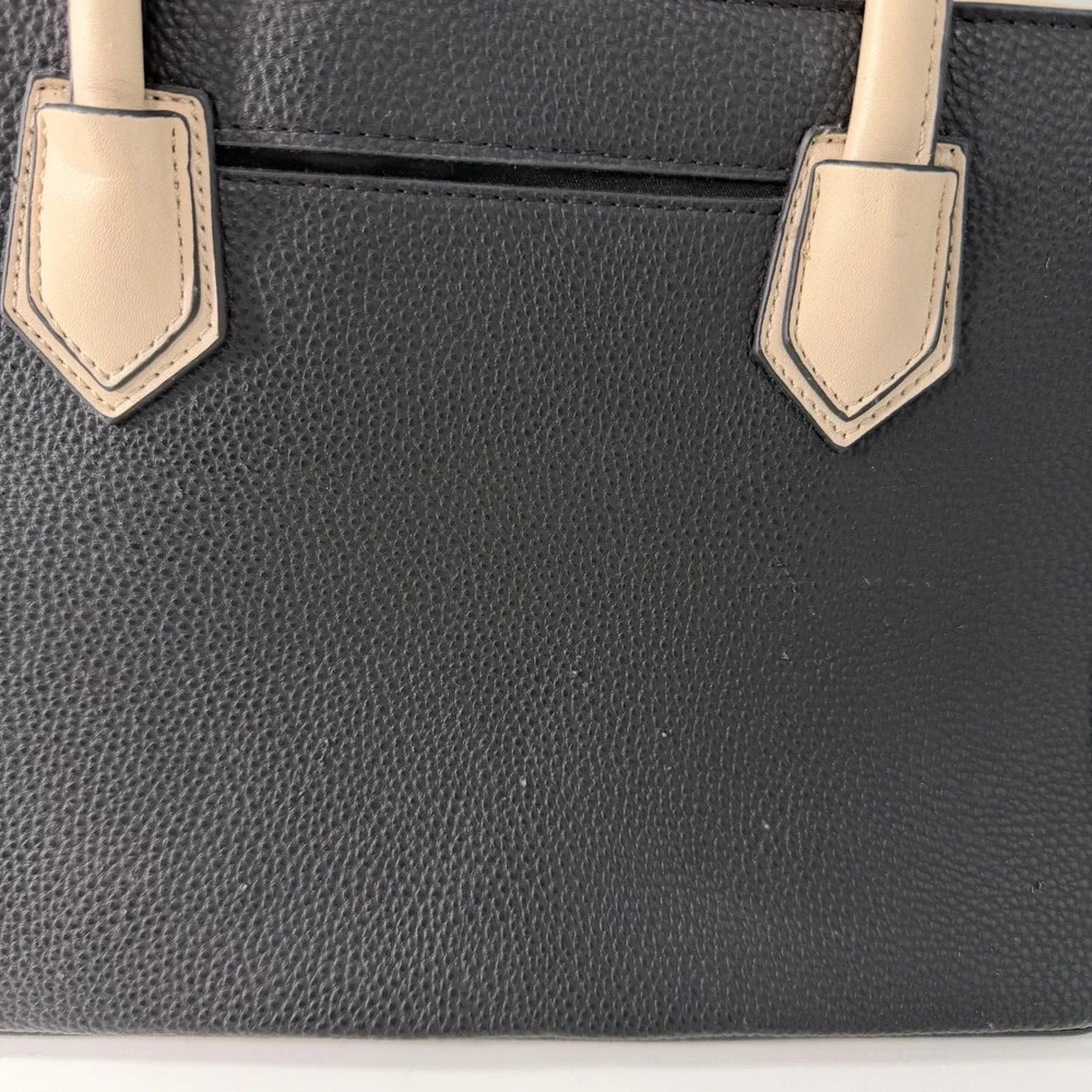 Adrienne Vittadini Black Faux Leather Leopard Print Satchel Handbag